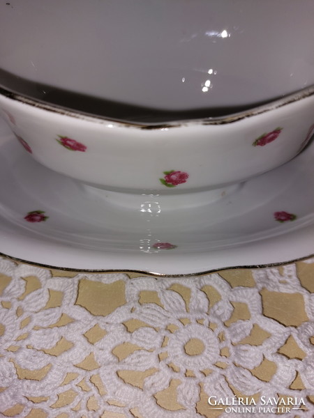 Zsolnay rose-patterned sauce tray with golden edge