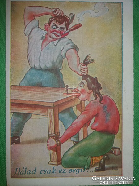 Antique 1920-30. Kaszás pious humorous postcard: this is the only thing that will help you! Barasits according to pictures