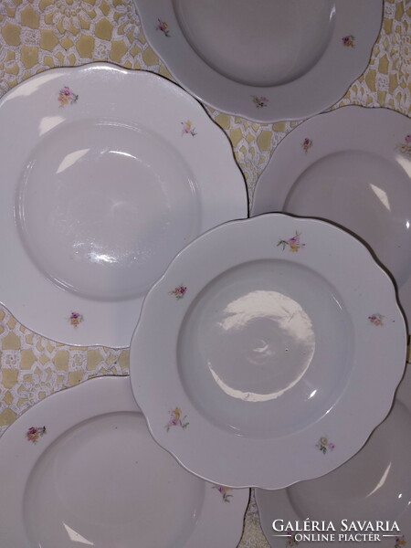Zsolnay pink porcelain deep plate with small flowers, 6 pcs