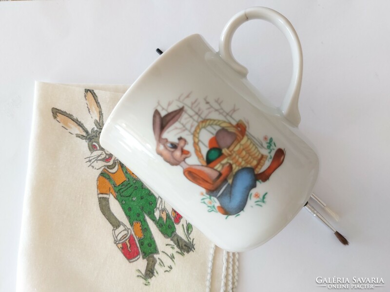 Old porcelain mug Easter bunny fairy tale cup