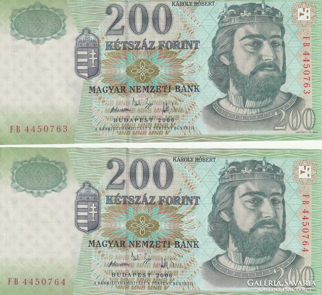 EXTRA szép ROPOGÓS 2006-os 200 Forintos_VF_sorkövető