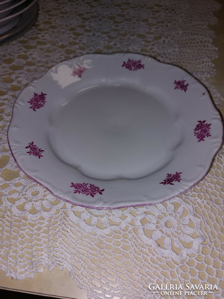 Zsolnay rózsaszín virágos porcelán lapos tányér