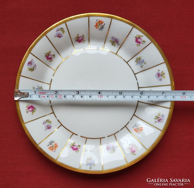 GS Zell Baden német porcelán kistányér süteményes tányér rózsa virág mintával vastag arany széllel