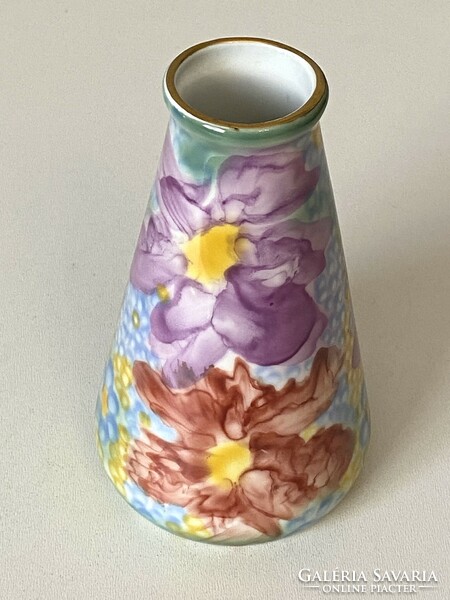 Zsolnay flower painted shield sealed porcelain vase 13.5 Cm