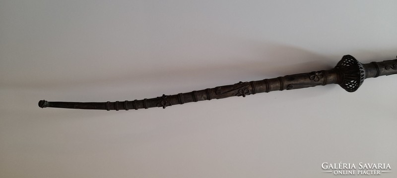 Large filigree metal opium pipe with deer decoration 61 cm