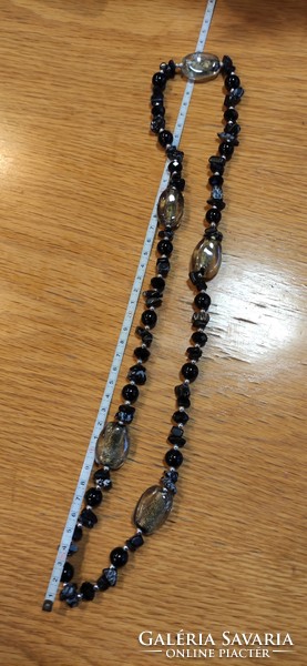 Snowflake obsidian and glass necklace for sale