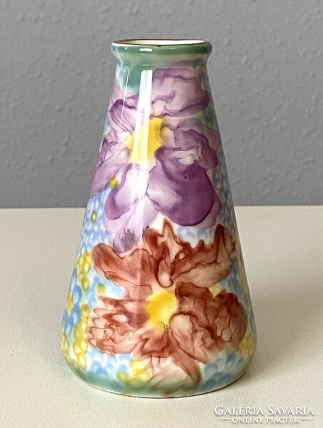 Zsolnay flower painted shield sealed porcelain vase 13.5 Cm