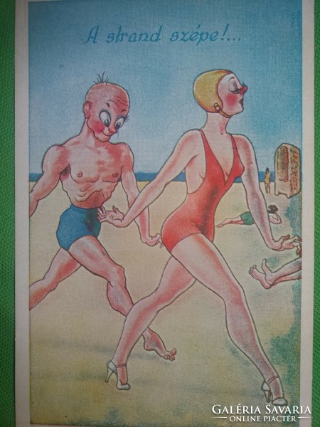 Antique 1920-30. Kaszás pious humorous postcard: the beauty of the beach! Barasits according to pictures