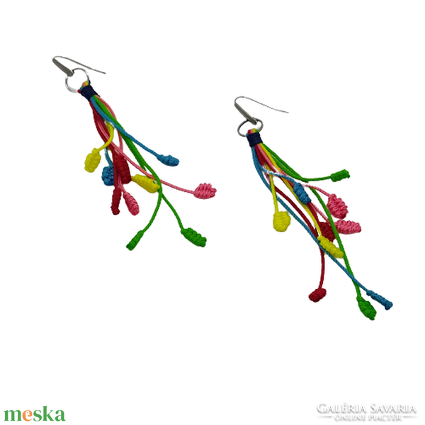 Bohemian, colorful, long, leafy macrame earrings