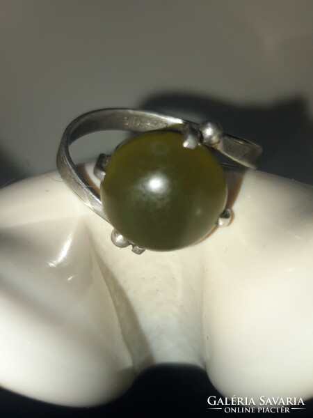 Old silver ring with jade stone - size 59-60