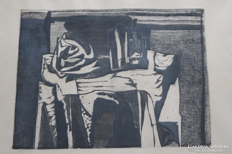 György Kádár black and white etching - 