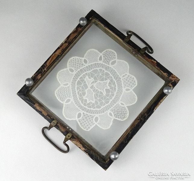 1Q719 old glass serving bowl tray 17 x 21.5 Cm