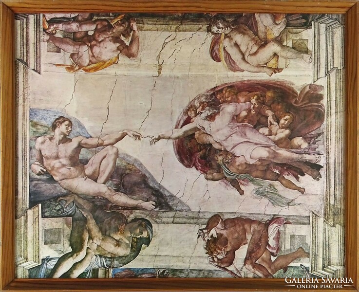 1Q650 Michelangelo : Ádám teremtése keretezett nyomat 56 x 70 cm