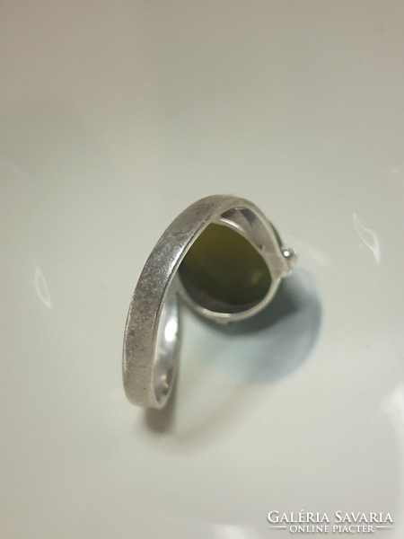 Old silver ring with jade stone - size 59-60