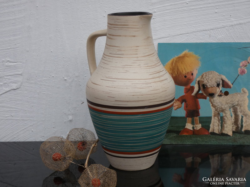 Steuler ceramic vase with beige/green decor 4235/0 from the 1960s