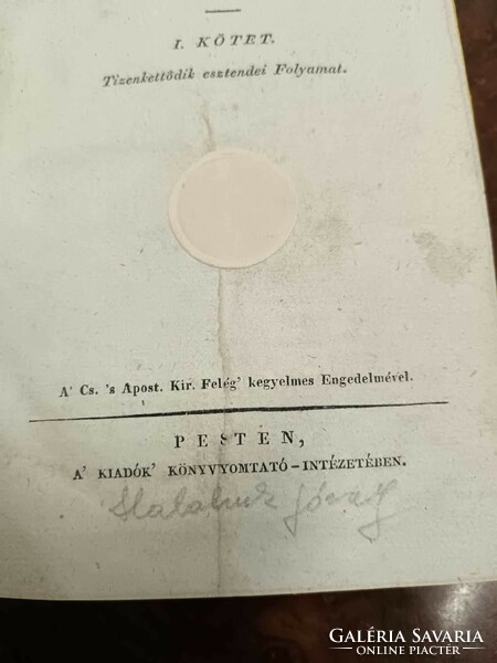 Tudományos gyüjtemény 1828 kiadták Trattner J.M. és Károlyi I. 1. kötet, Tizenkettedik esztendei fol