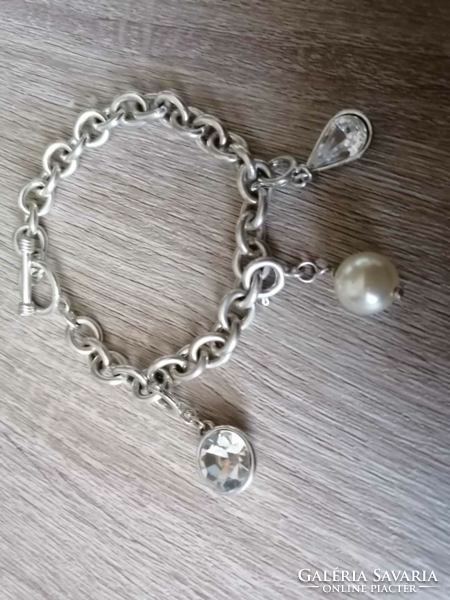 Silver-plated t-lock charm bracelet