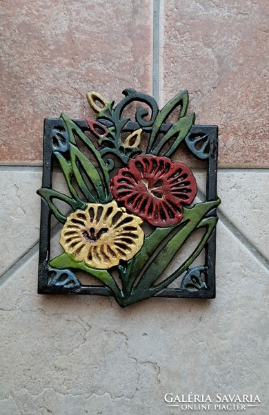 Painted, cast iron, flower-patterned coaster