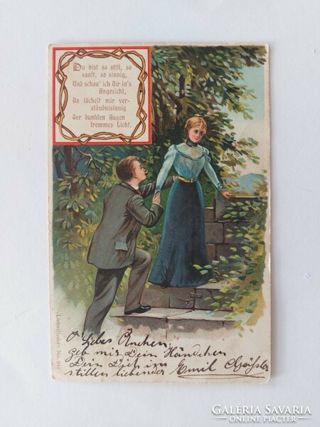 Old postcard litho postcard couple in love