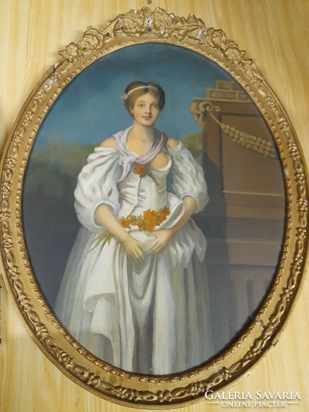 Oil-cardboard oval painting portrait pair. 50 X 39 cm.