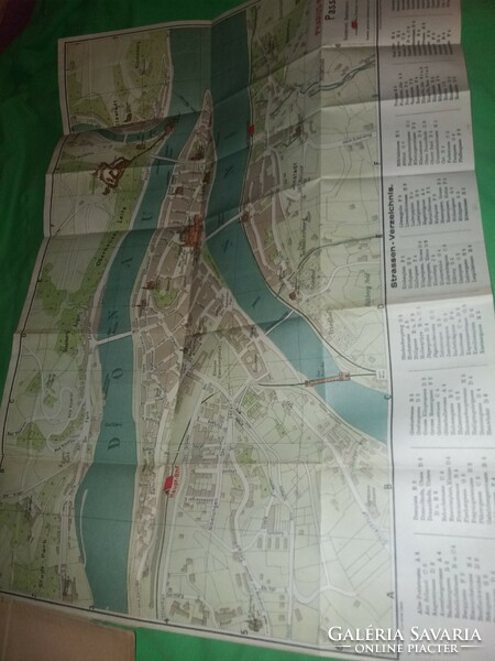 Antique 1940 German-language Passau fold-out 52 x 38 cm map + explanatory travel guide for collectors