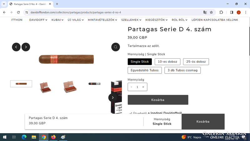 CUBAI Szivar EREDETI 'Partagas D No. 4' FA DÍSZDOBOZÁBA 25.szál EREDETI Fajtatiszta Havanna.