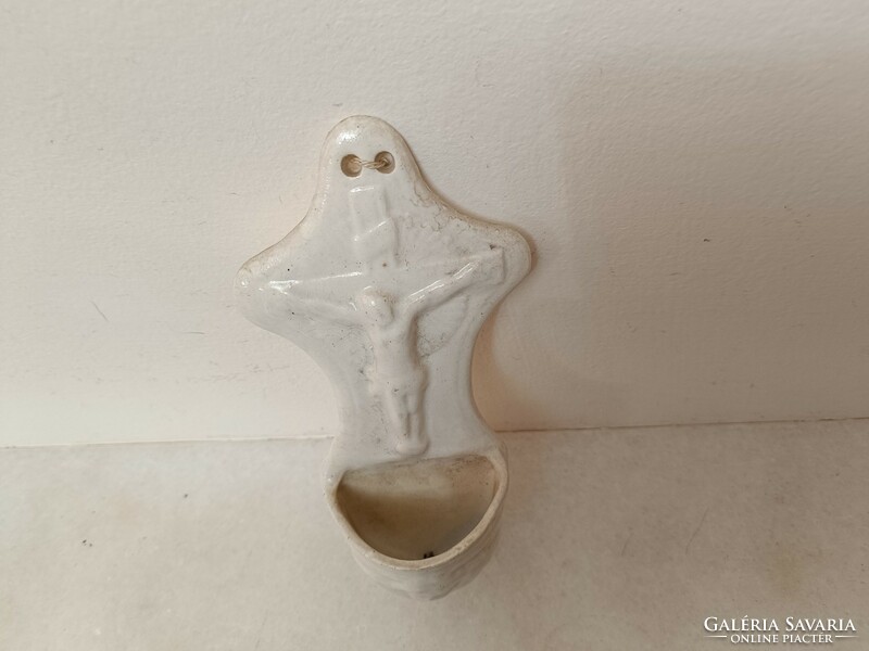 Antique holy water holder 18.-19. Century porcelain Christian Catholic Jesus wall holy water container 731