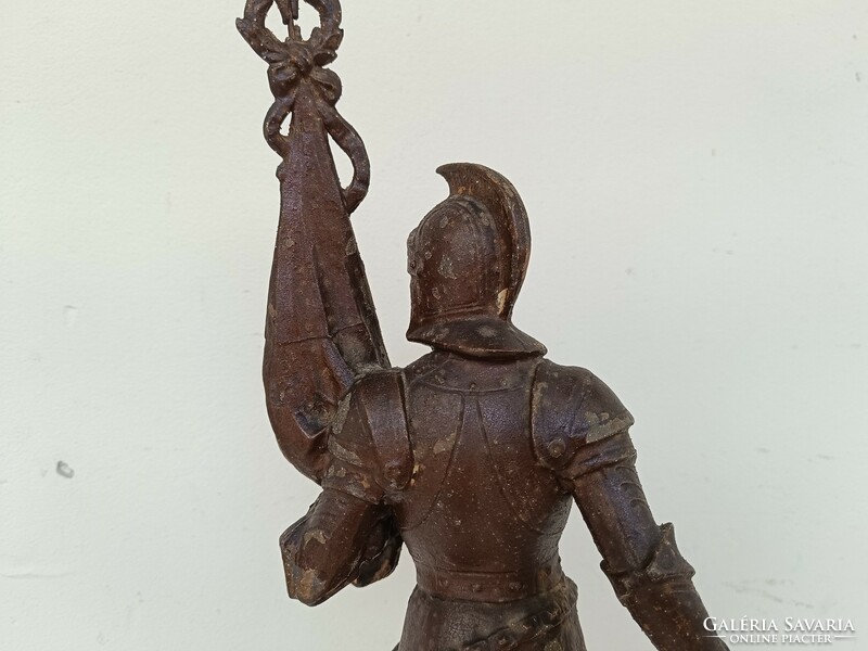 Antique patina painted spaiater armored warrior soldier statue on wooden base 999 8583