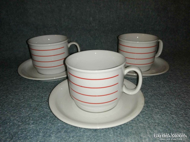 3 pcs of red striped porcelain mugs with Zsolnay bottom (a4)