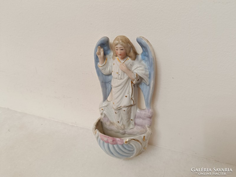 Antik szenteltvíz tartó 20. sz. biszkvit porcelán keresztény őrangyal angyal szenteltvíztartó 735