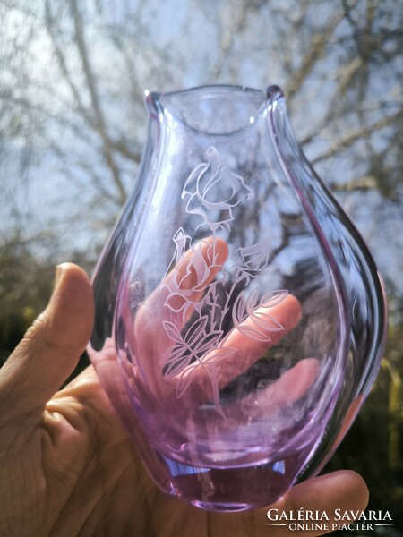 Art deco beautiful Czech purple glass vase miroslav klingler bohemian flower pattern