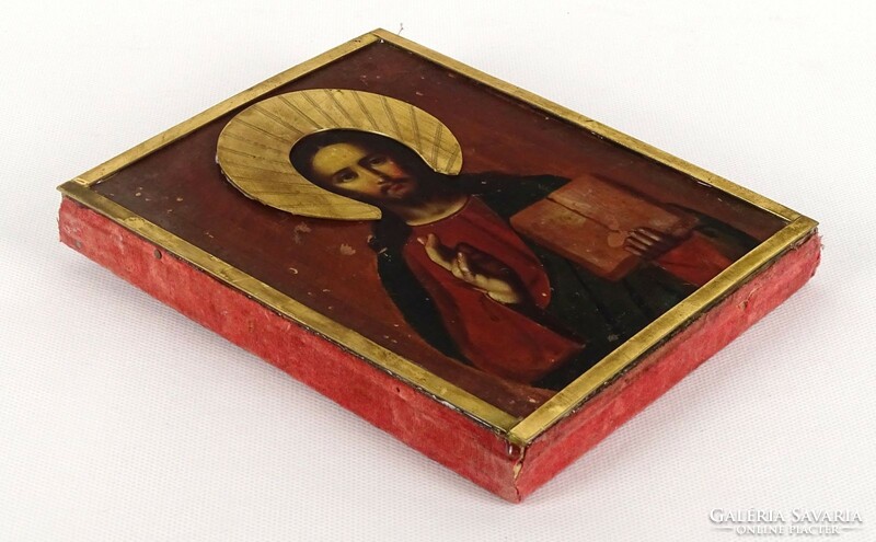 1Q798 painted icon religious blessing object with copper beads 17 x 14 cm