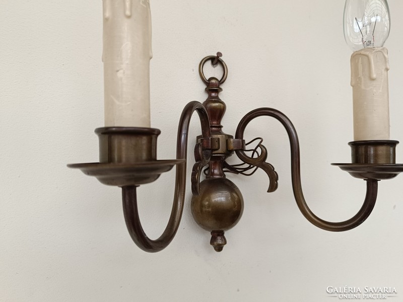 Antique wall arm patina copper 2 two-arm Flemish original decoration with candles 741 8531