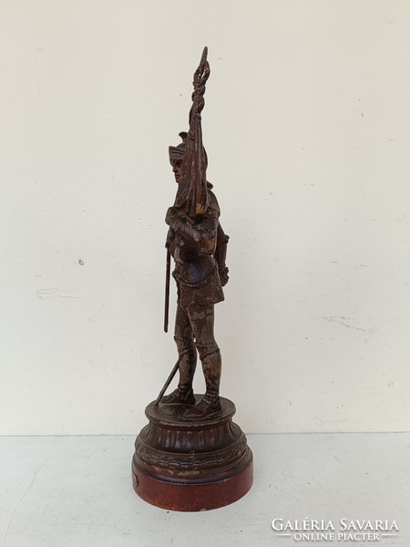 Antique patina painted spaiater armored warrior soldier statue on wooden base 999 8583