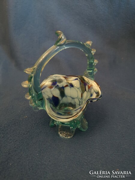 Blown glass Bohemian artistic glass basket 18 cm