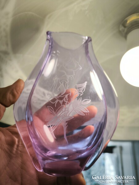 Art deco beautiful Czech purple glass vase miroslav klingler bohemian flower pattern