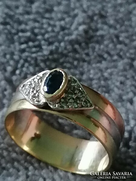 Zafír gyémánt köves arany gyűrű