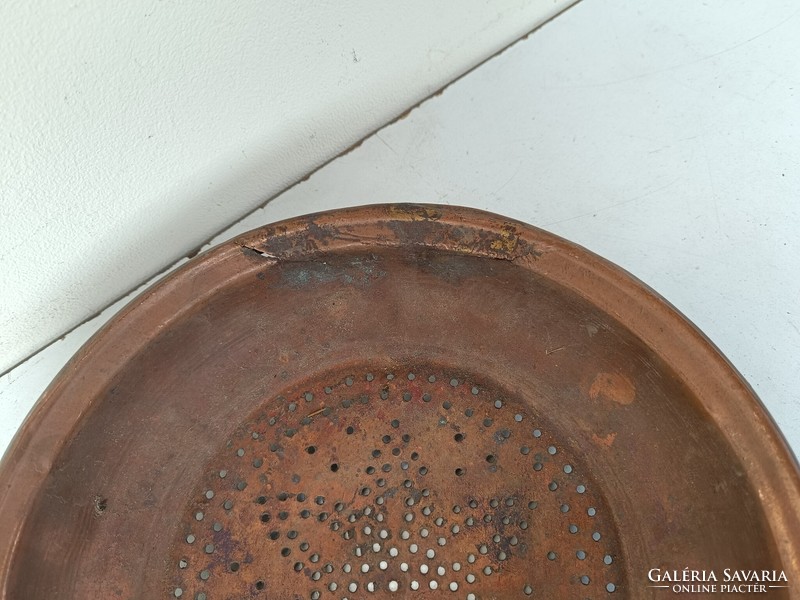 Antique kitchen tool red copper strainer damaged 352 8602