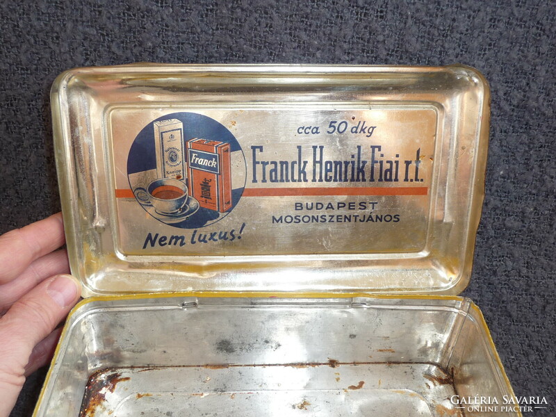 Régi fém kávés doboz antik Franck kávé fémdoboz Franck pótkávé reklám pléhdoboz 1920 as évek