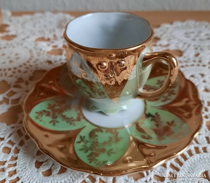 Pm German porcelain coffee cup with base, rich gilding - new