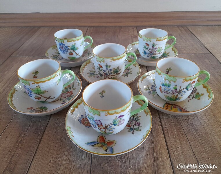 6 coffee cups with antique Herend Victoria pattern