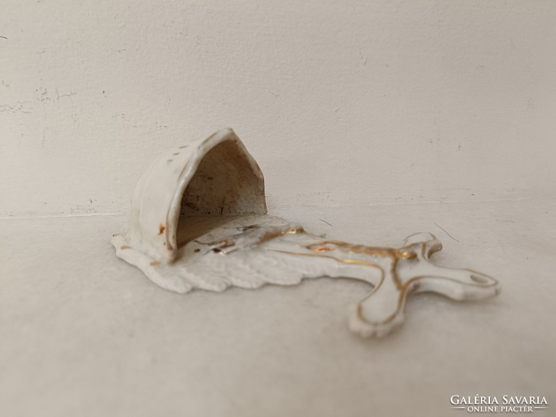 Antik szenteltvíz tartó 19. század porcelán keresztény szenteltvíztartó Jézus bárány 734 8477