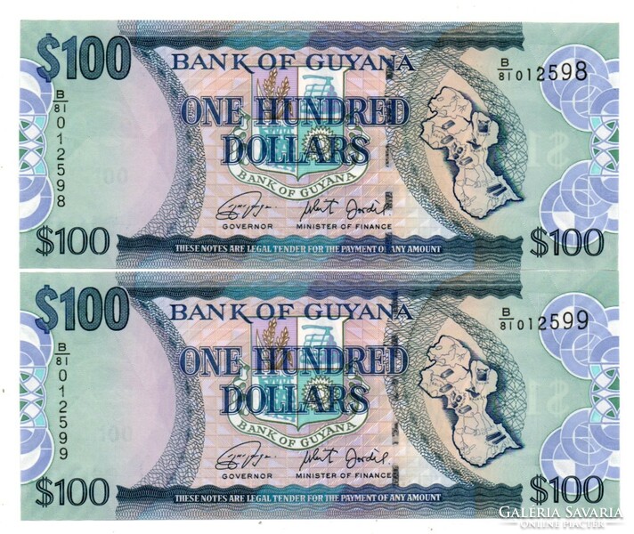 100   Dollár    2 db Sorszámkövető   Guyana