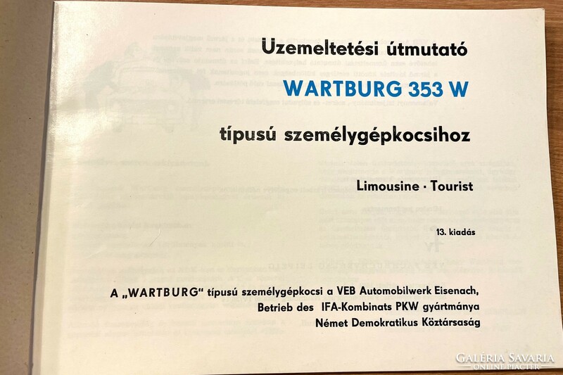 Wartburg 353 W üzemeltetési útmutató - Limousine -  Tourist 1981.