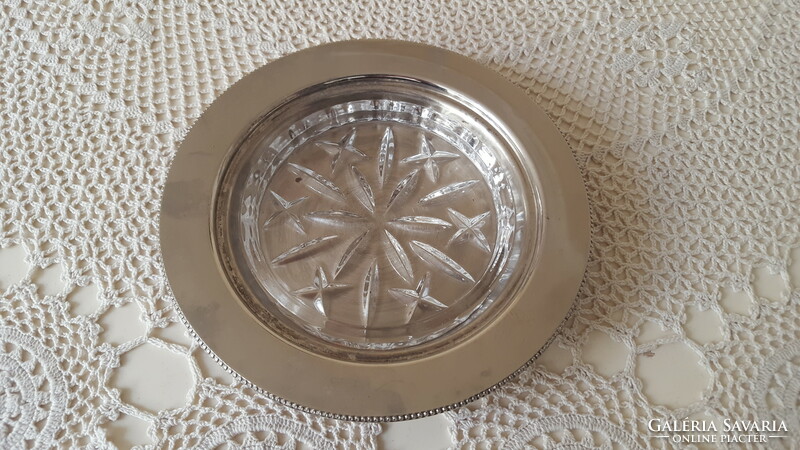 English silver-plated butter holder with crystal glass insert, caviar holder