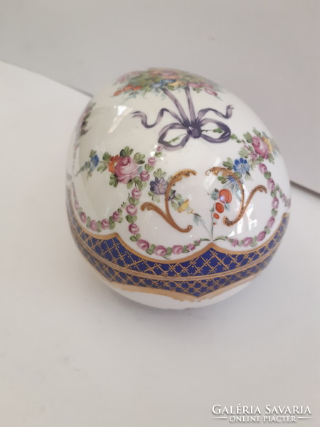 HATALMAS!!! Antik Saxony SP Dresden Drezdai porcelán kézzel festett tojás bonbonier húsvéti tojás
