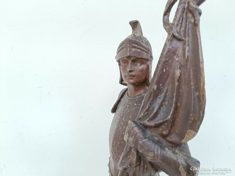 Antik patinás festett spiáter páncélos harcos katona szobor fa talpon 999 8583