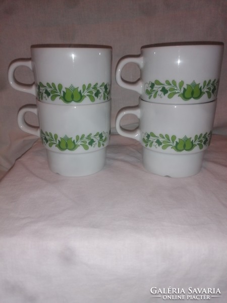4 Great Plains green Hungarian patterned porcelain mugs