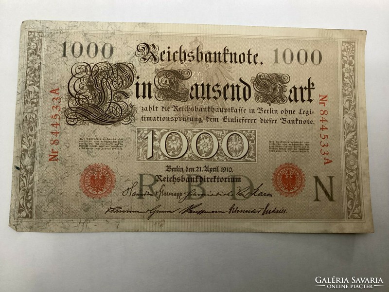 1910 es 1000 Mark papír pénz