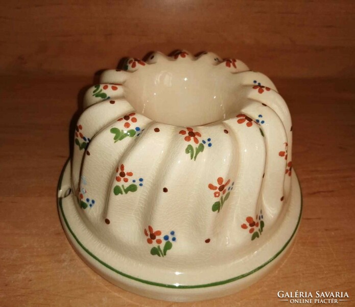 Virágmintás mázas kerámia kalács, kuglóf süteménysütő forma, falidísz átm.15,5 cm (29/d)